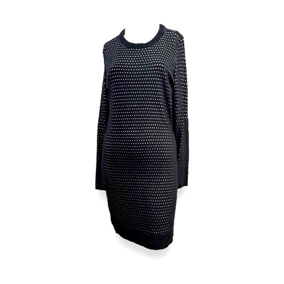 Walter Baker Celia Sweater Dress Black White Polka Dot Cotton Ribbed Women M - Picture 2 of 7